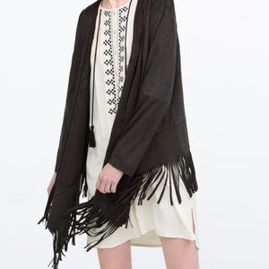 ZARA Faux Suede Waterfall Fringe Jacket Size S